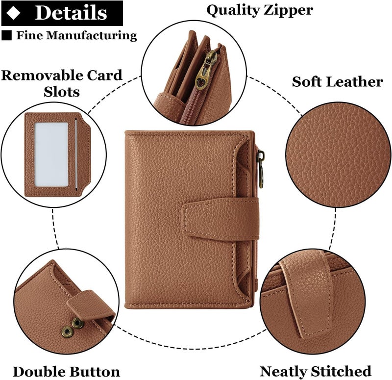 Airkit Small Wallet Women RFID Blocking Soft Leather Bifold Compact Card Holder Wallet for Women with Zipper Coin Pocket 4 ID Window - Image 5